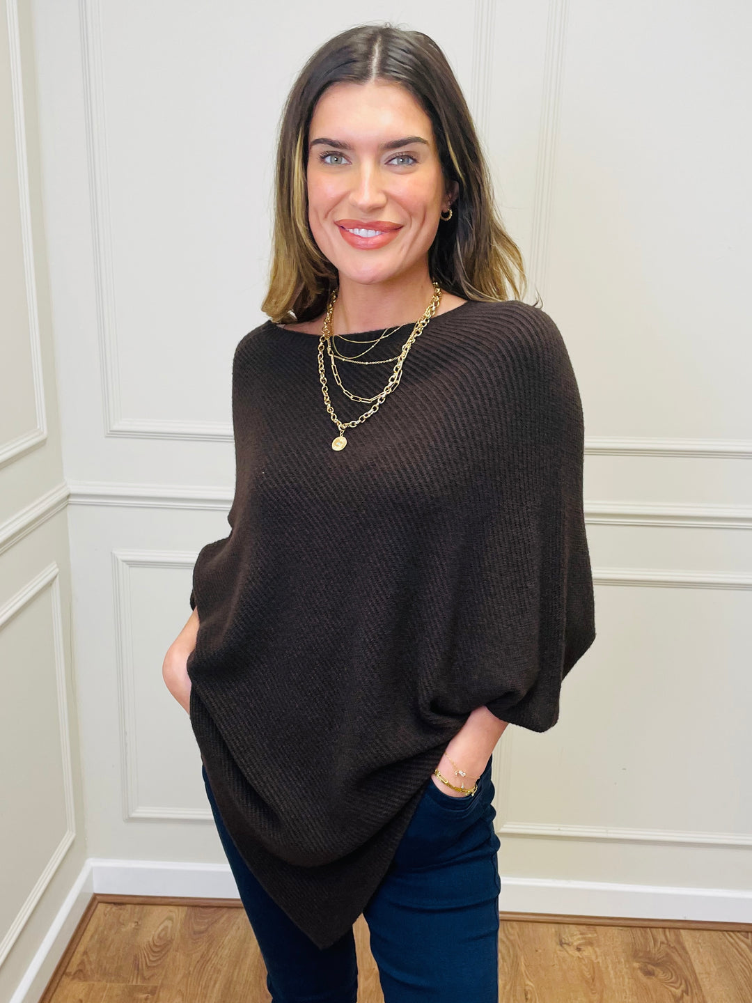 "ELLA" LUXURY Poncho-Brown