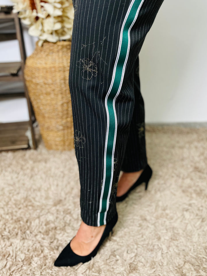 "NALA" Pin Stripe Trousers-Black