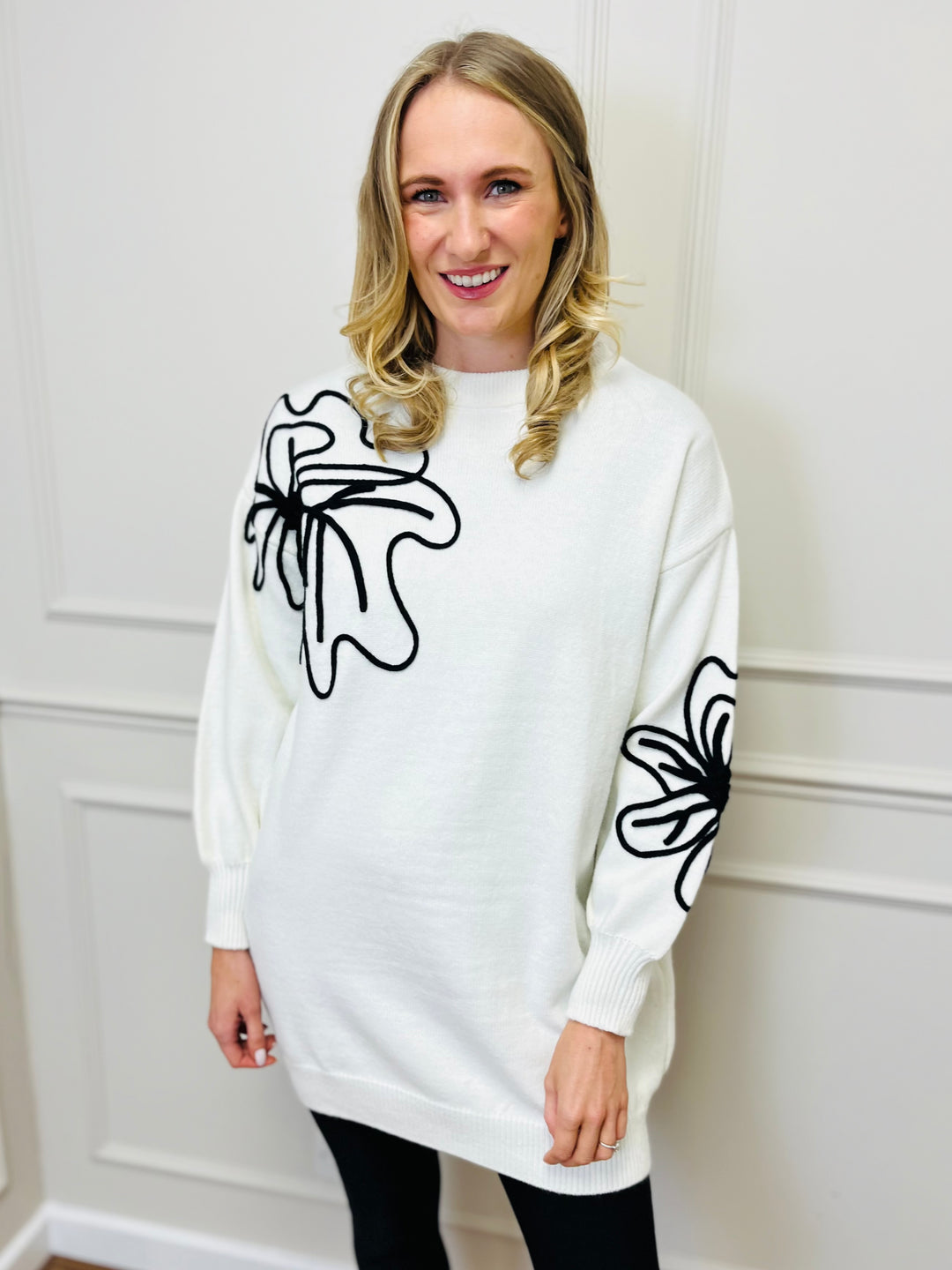 "BRIANA" Leaf Tunic-White & Black