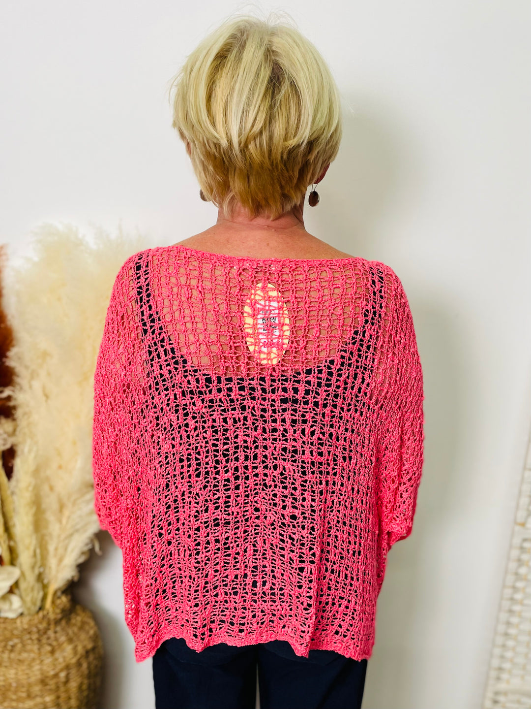 "OLIVIA" Open Knit Top-Coral