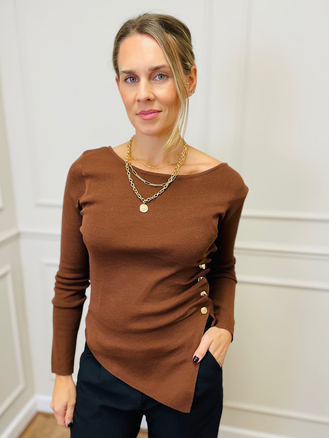 "ELOISE" Fine Knit Top-Brown