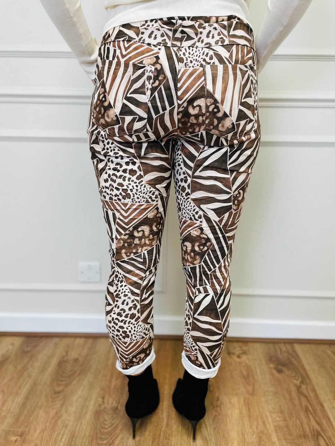 "CARMELA" Animal Print Trouser-Brown & Cream