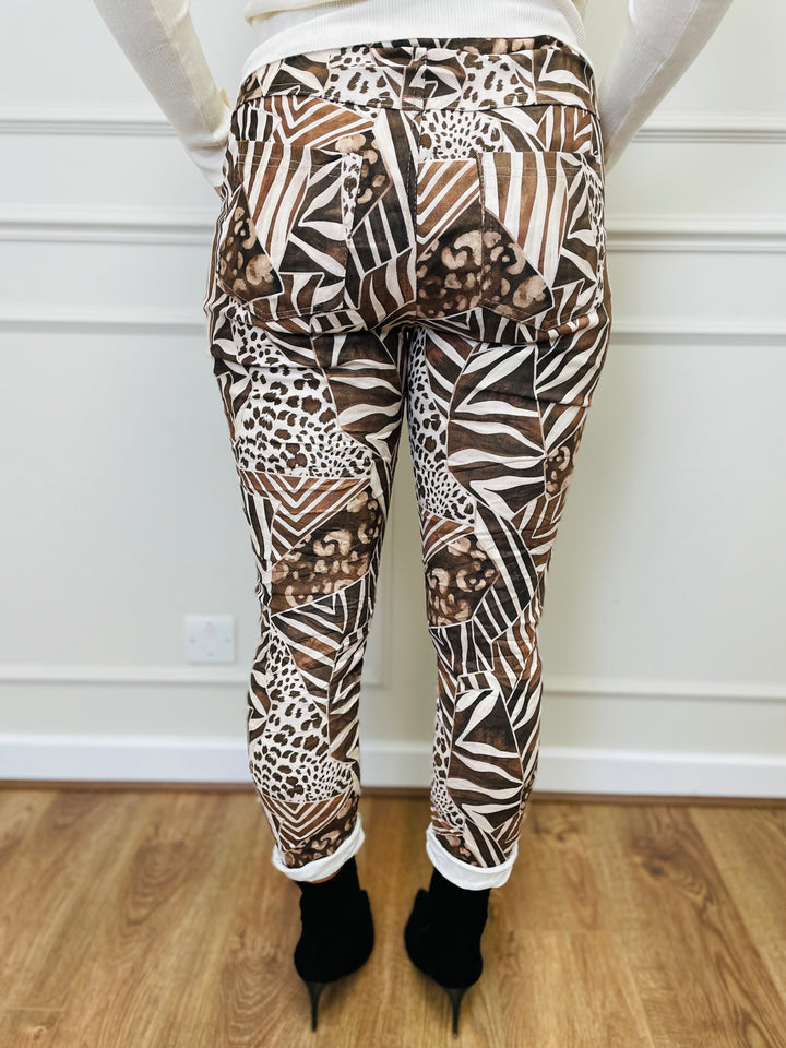 "CARMELA" Animal Print Trouser-Brown & Cream