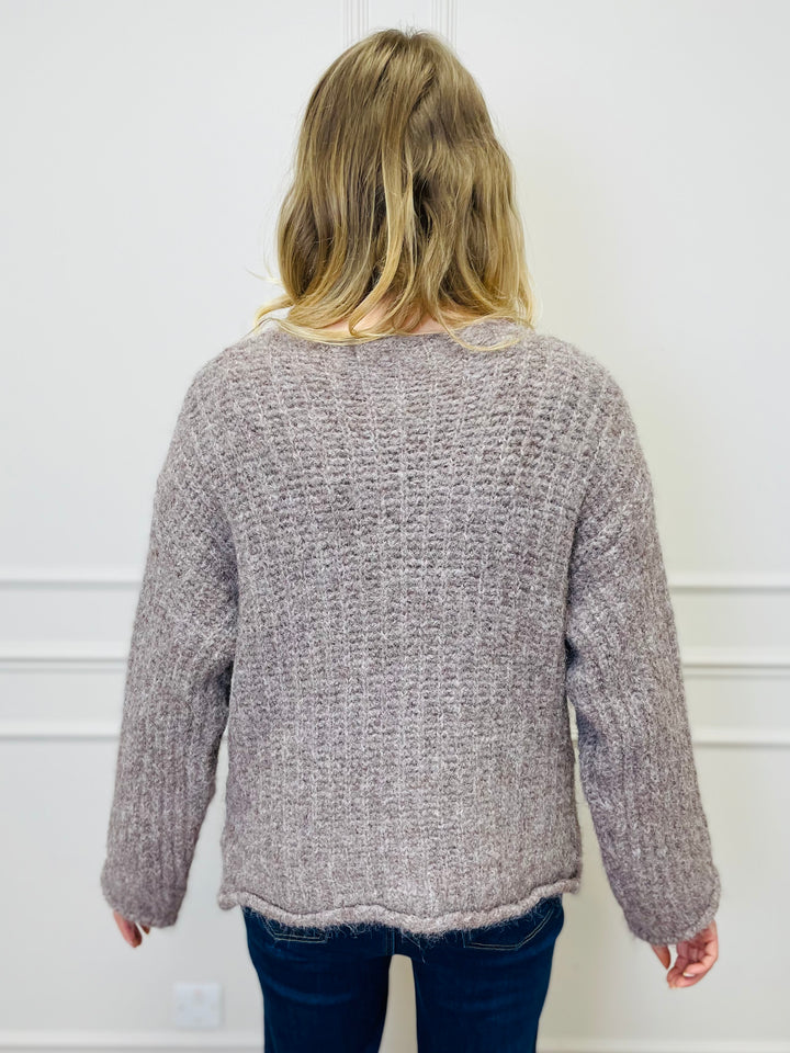 "KEILY” Chunky Knit Cardigan-Mocha