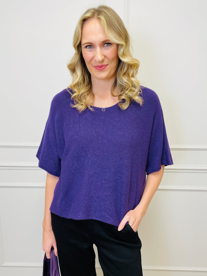 "ALICE” Short Sleeve Fine Knit-Purple