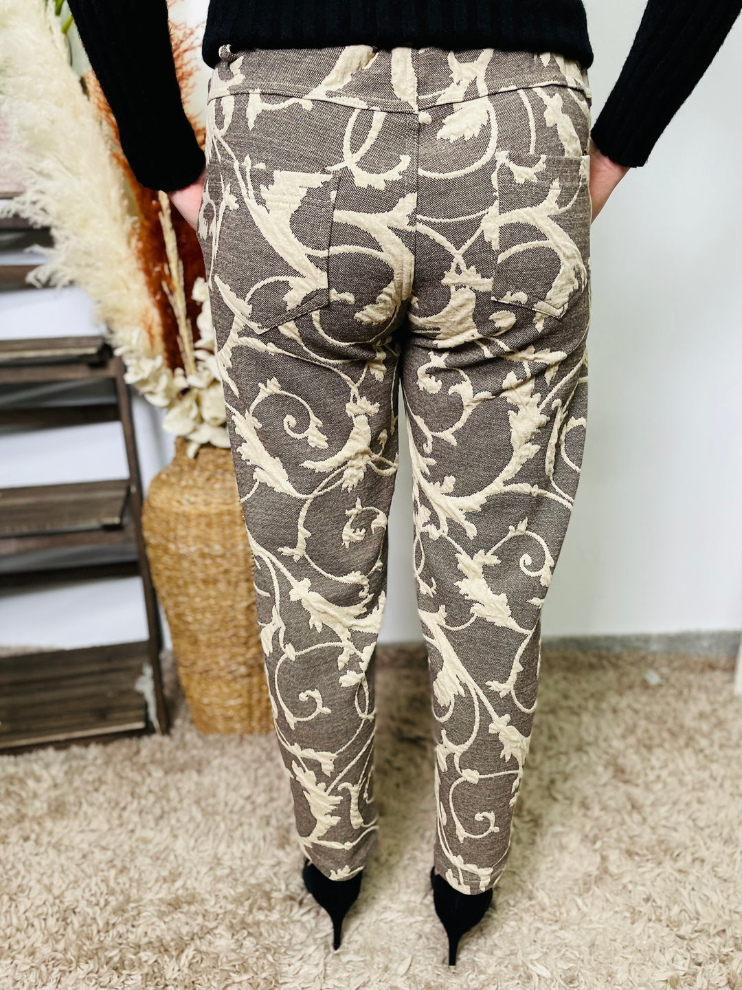 "ERIN" Floral Trousers-Mocha