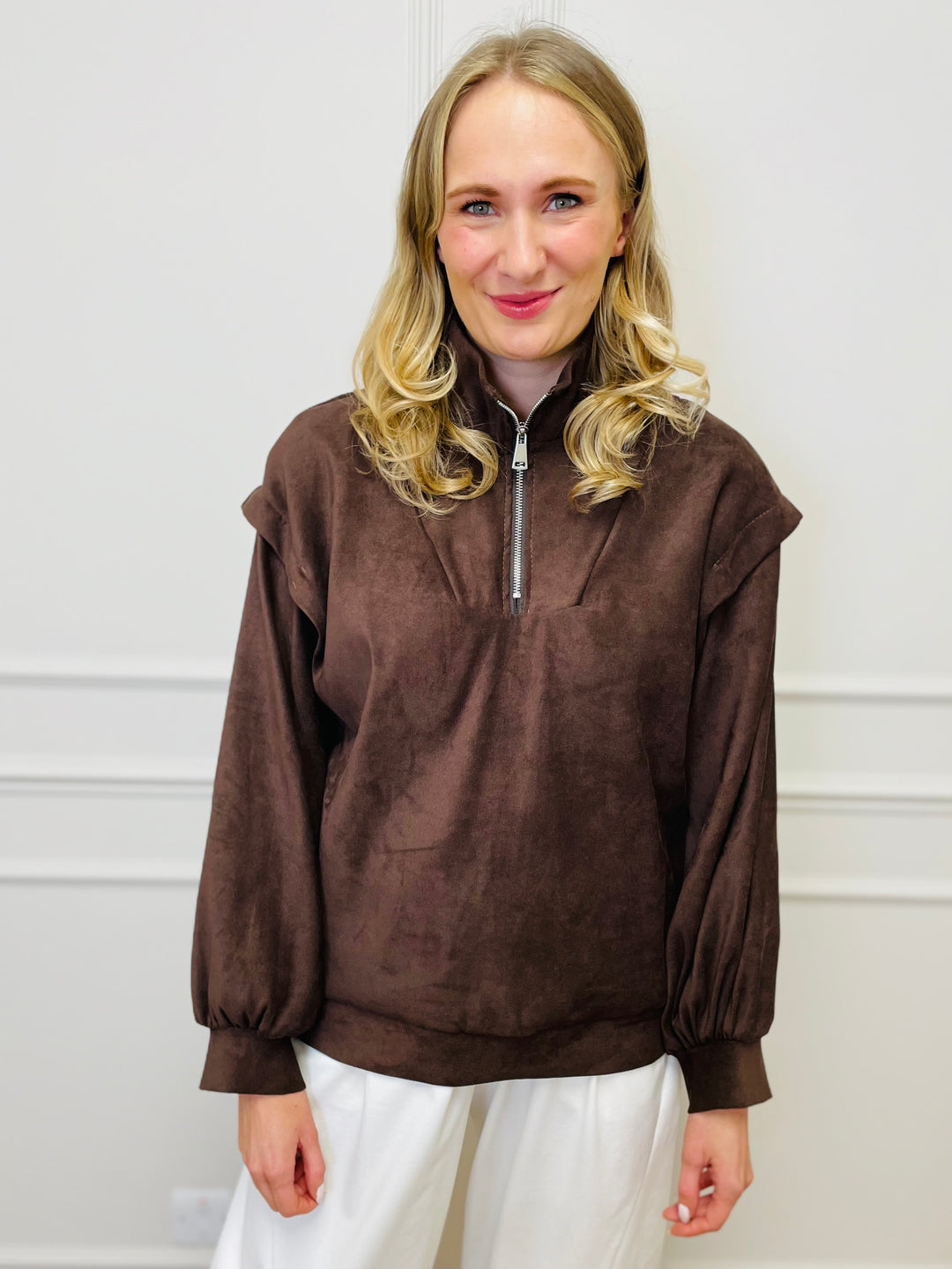 "BEATRICE" Half Zip Top-Chocolate