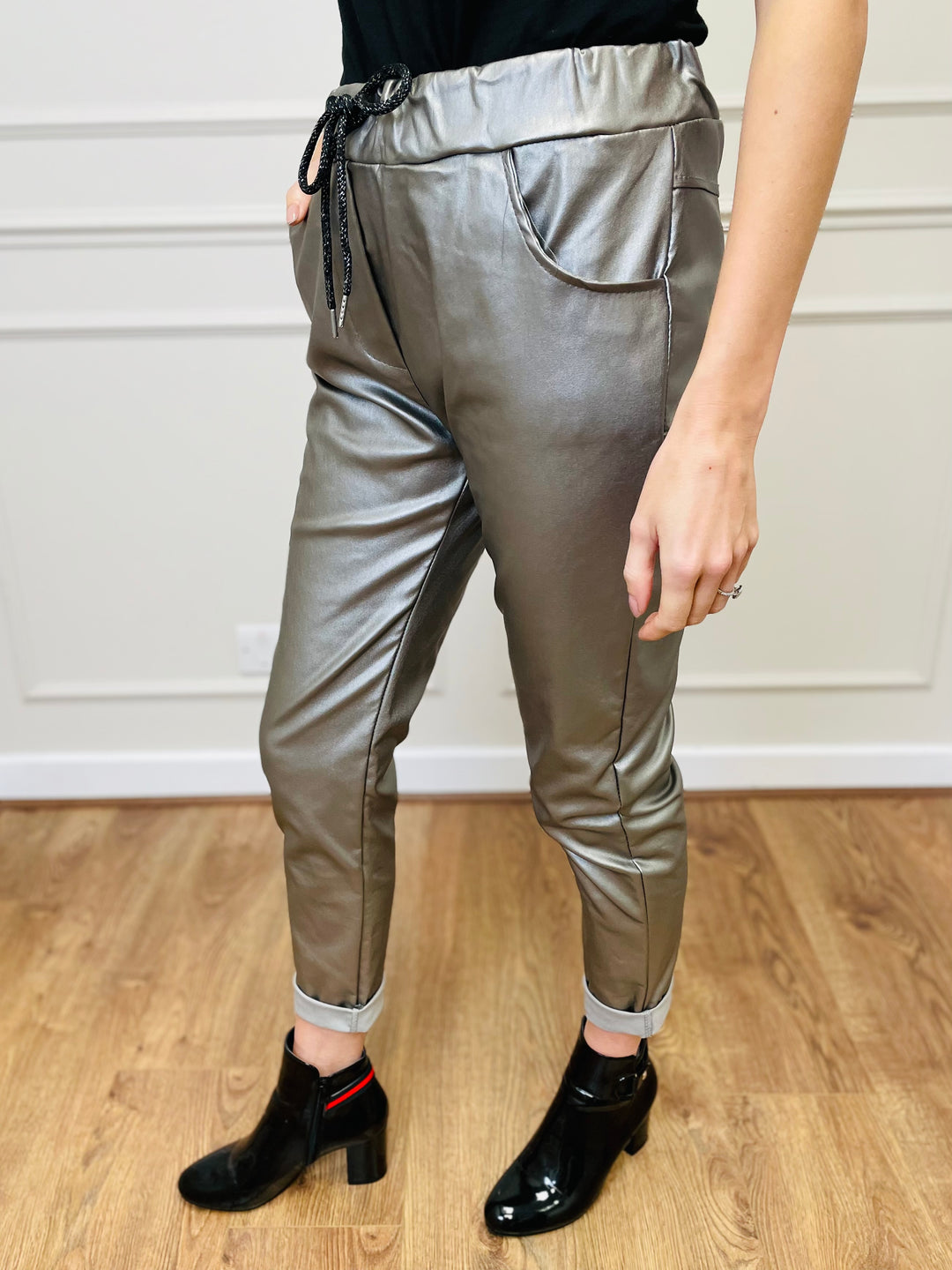 "CARMELA" Pleather Trouser-Grey