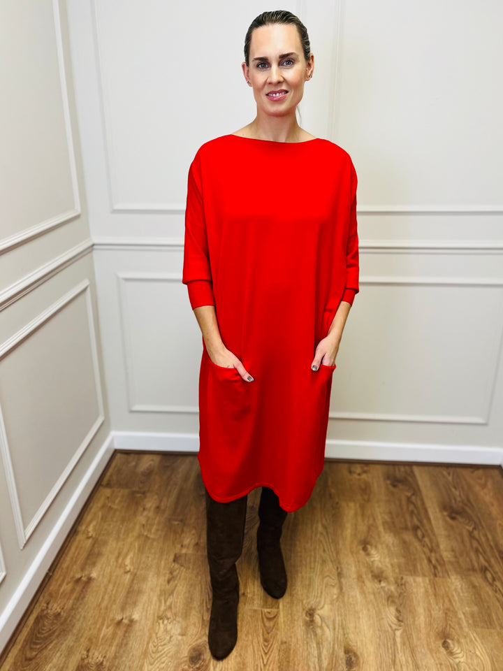 "RUBY" Fine Knit Dress-Red