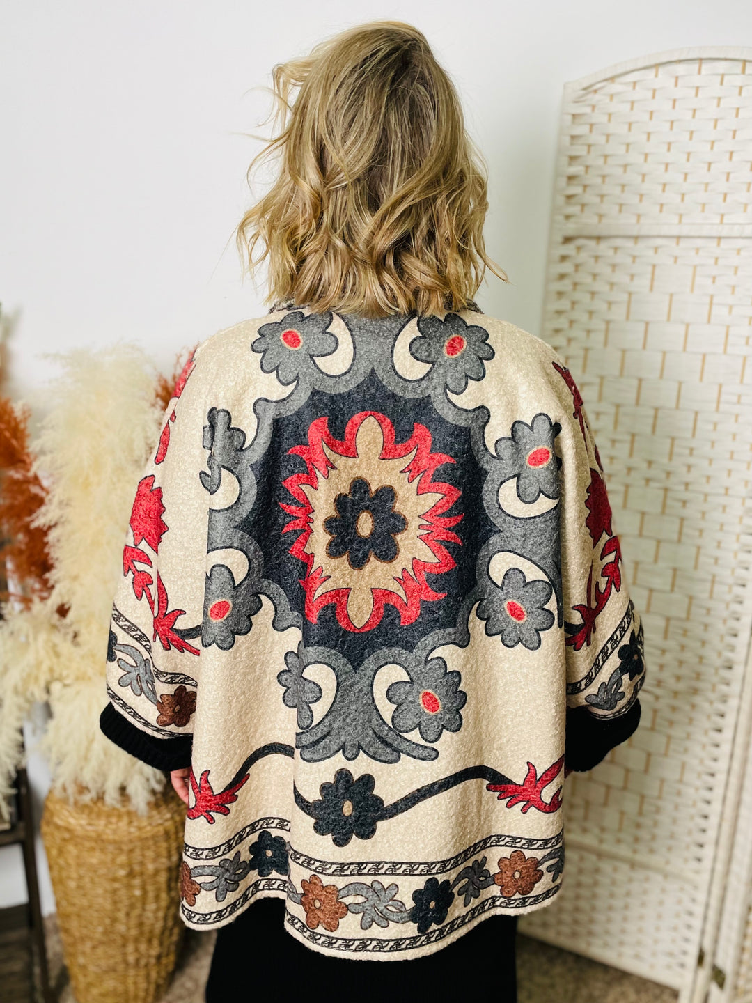 "RUBY" Artistic Print Cape Coat-Multicolour