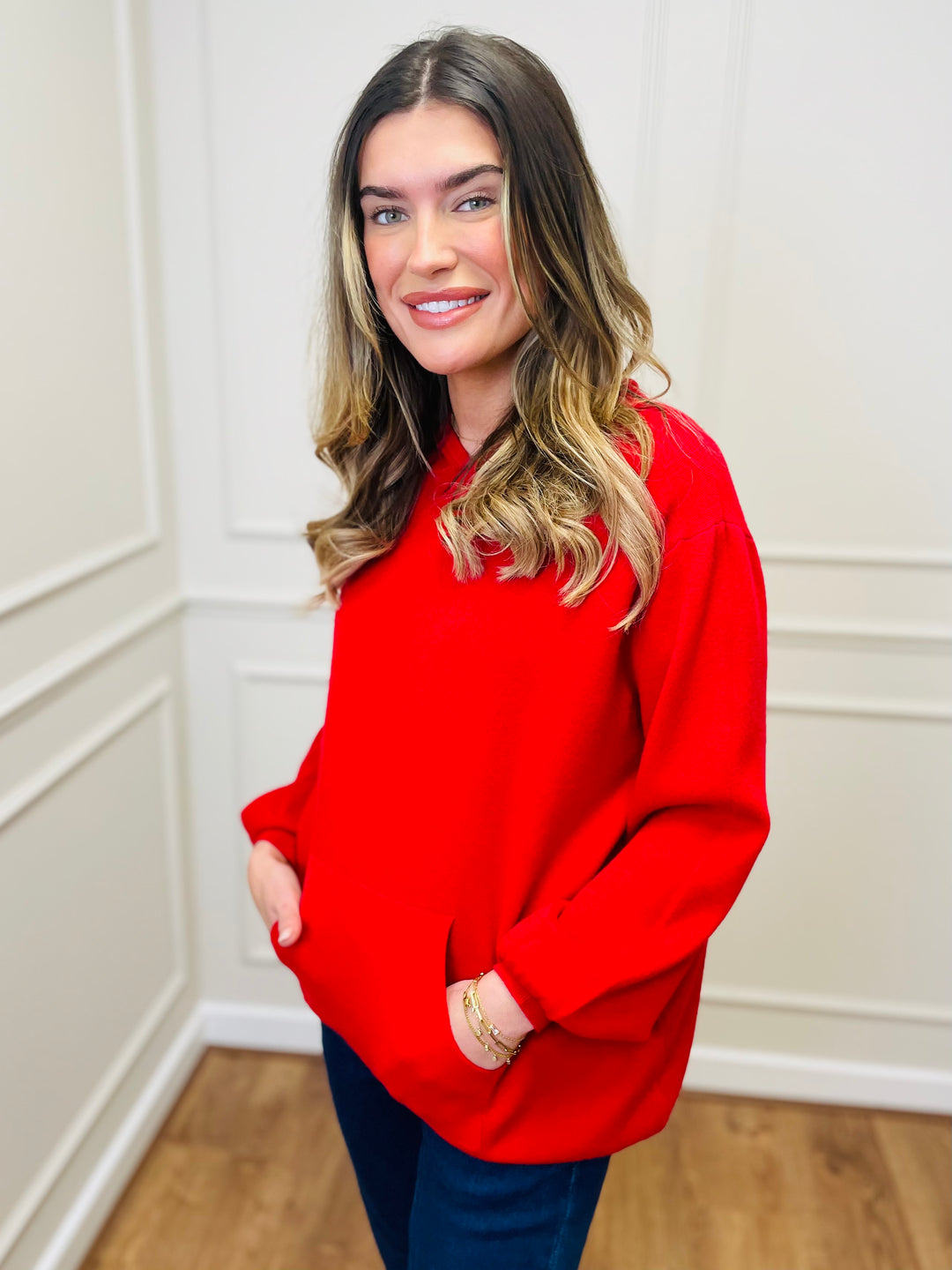 "KYLIE" Knitted Hoodie-Red