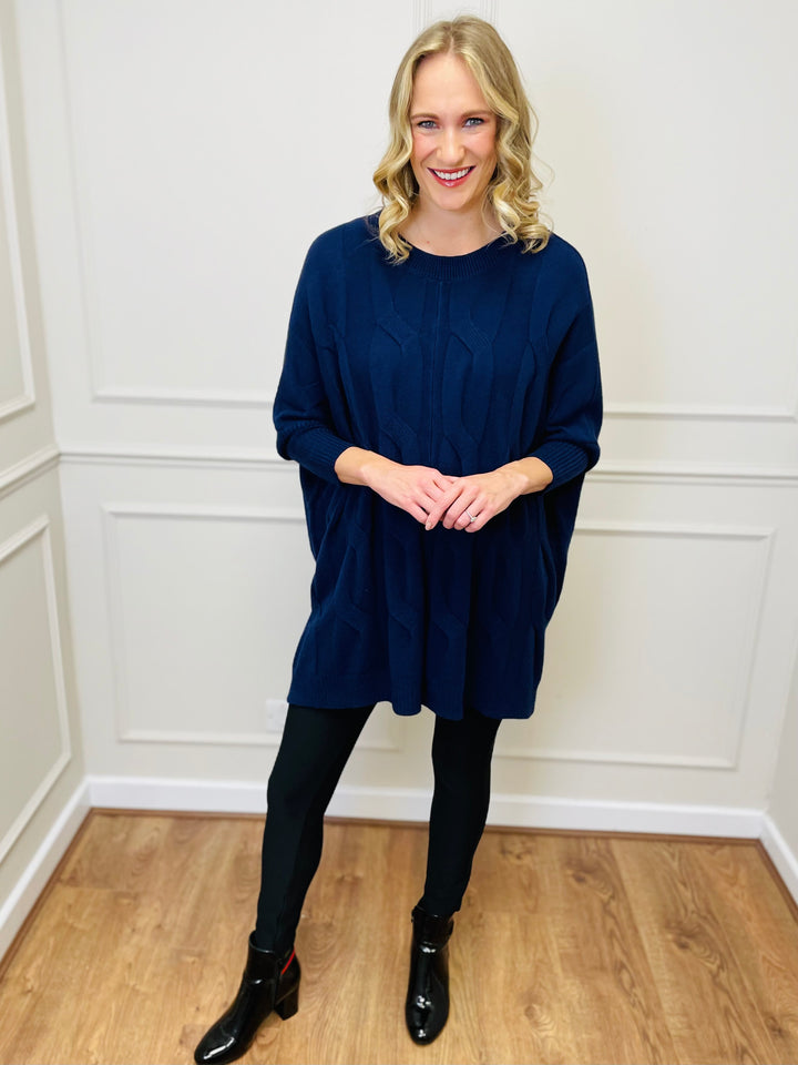 "LYDIA" Cable Knit Jumper-Navy