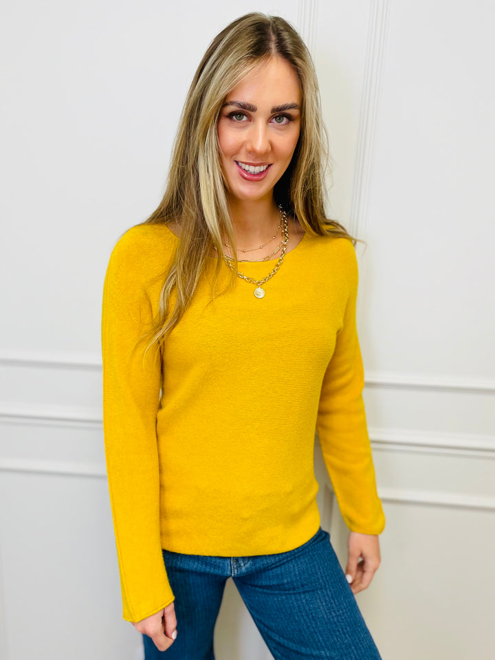 "MAGNOLIA" Fine Knit Jumper-Mustard