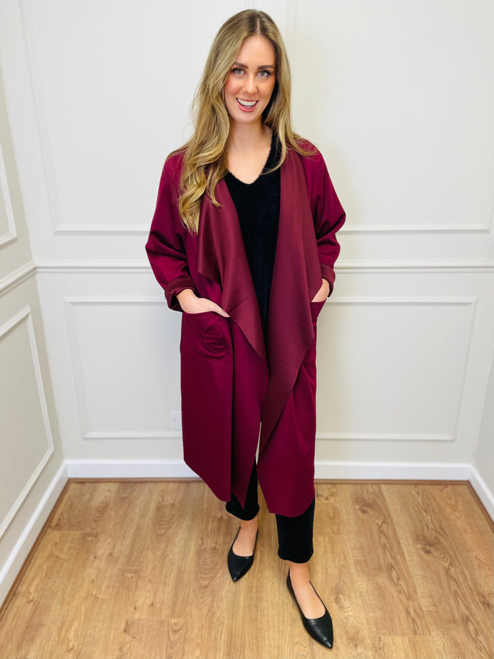 "ELAINE” Waterfall Jacket-Burgundy