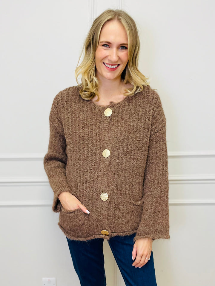 "KEILY” Chunky Knit Cardigan-Tan