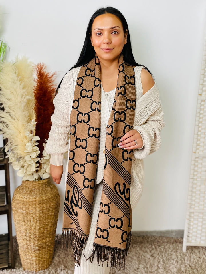 No.53 Designer Inspired Reversible Scarf-Black & Tan