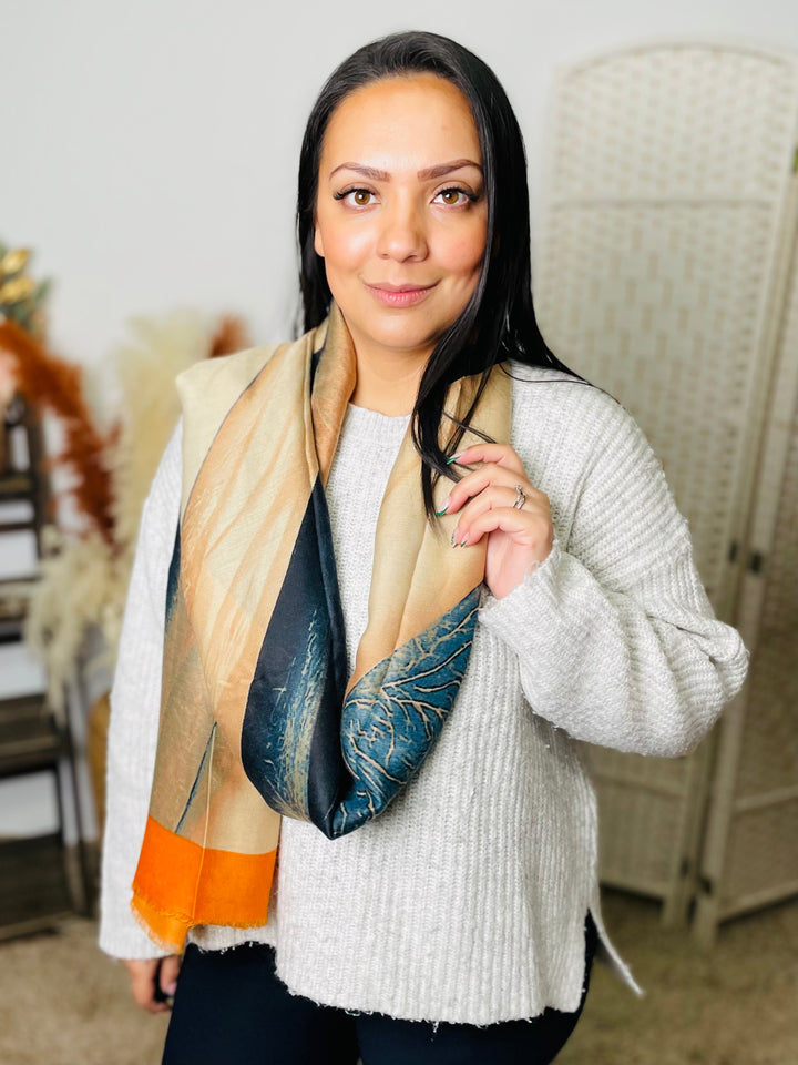 No.66 Artistic Print Scarf-Tan