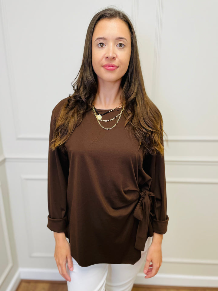 "AMARA" Side Tie Top-Brown