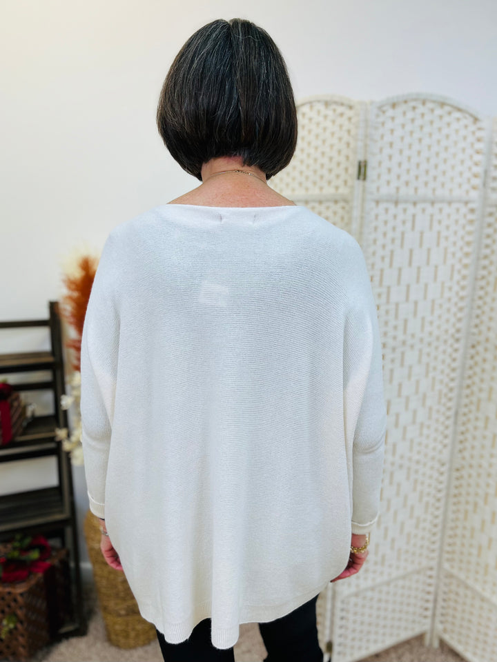 "STELLA" Soft Fine Knit Top-Cream