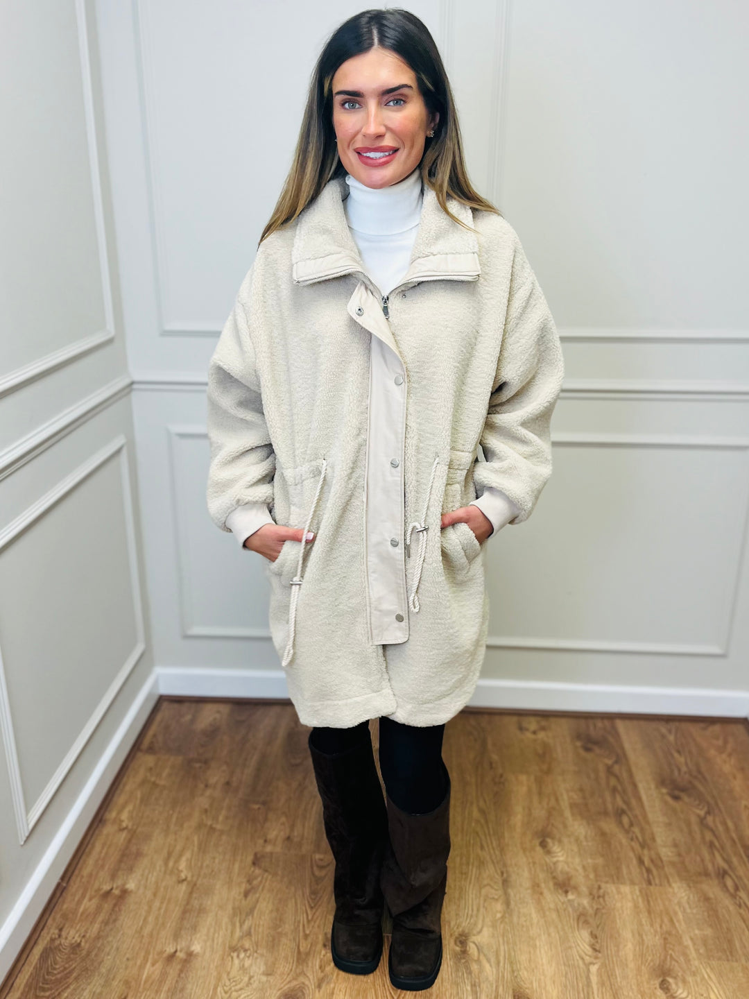 "TEDDY” Fleece Parka Jacket-Cream