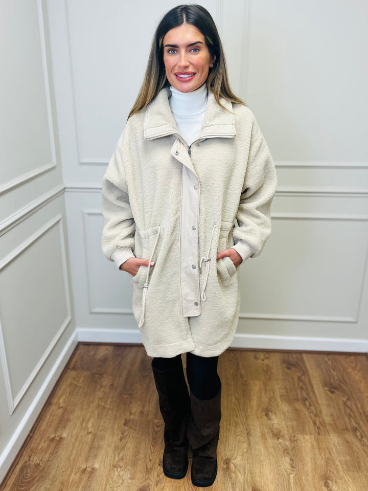 "TEDDY” Fleece Parka Jacket-Cream