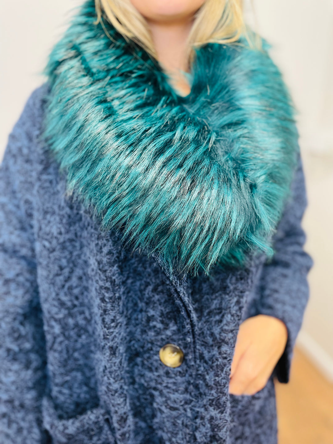 Faux Fur Collar Scarf-Green