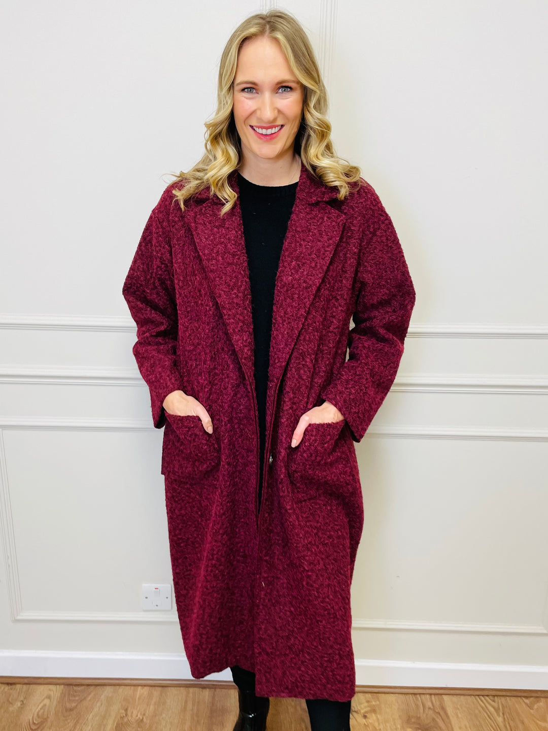 "JOSEPHINE" Longline Coat-Burgundy