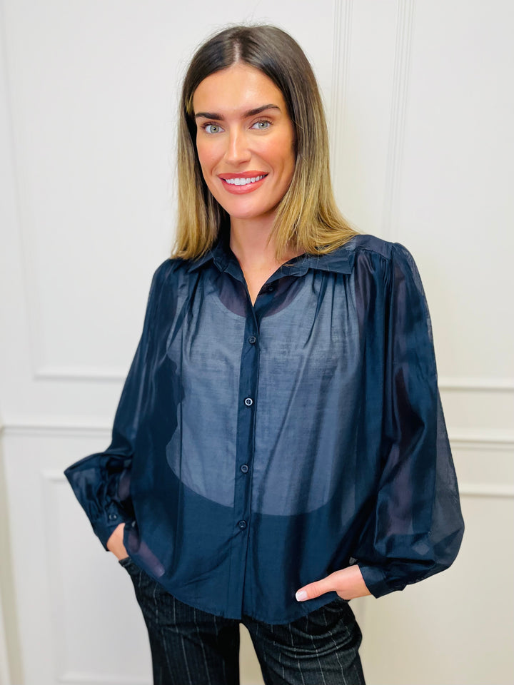"AMELIA” Sheer Shirt-Navy