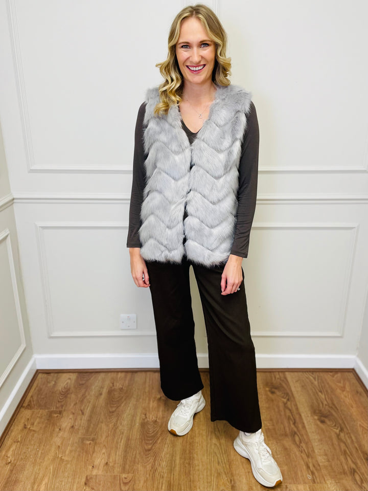 "CLARISSA" Faux Fur Waistcoat-Grey