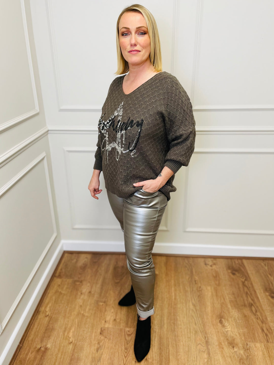 "RENATA” Metallic Jumper-Mocha