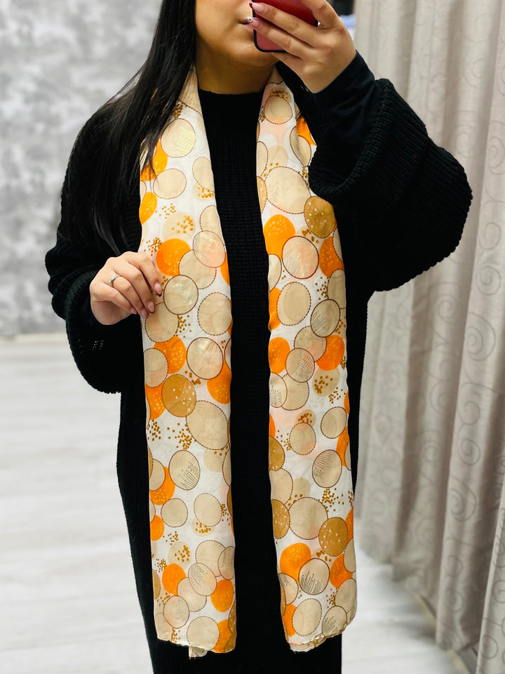 No.81 Circle Print Scarf-Cream & Orange