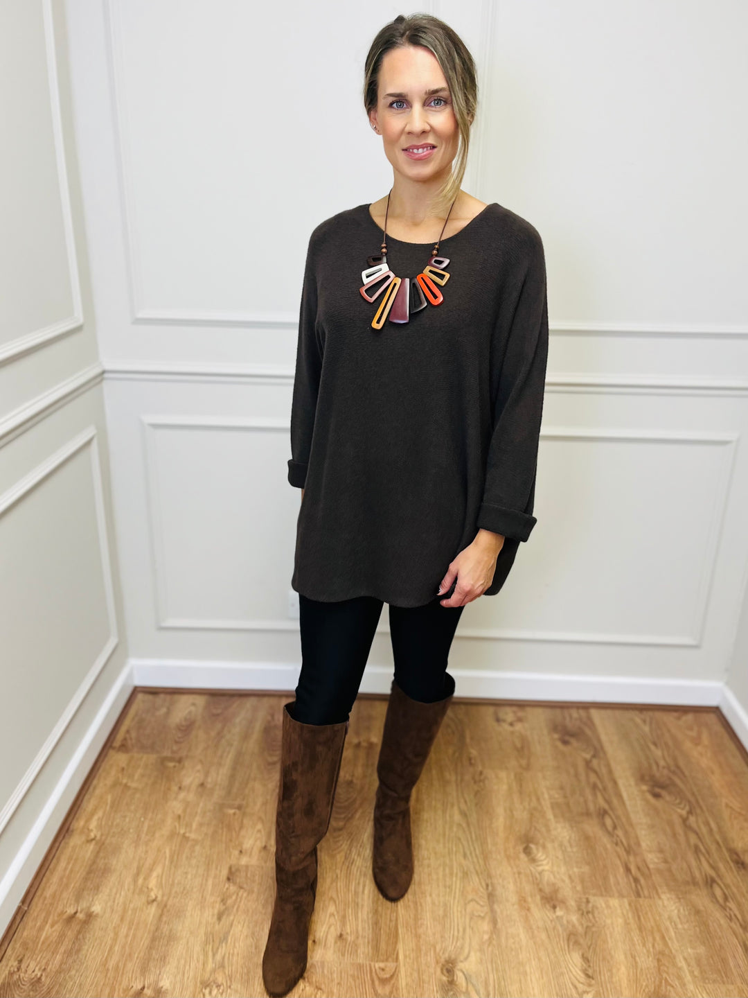 "GINNY" Basic Soft Jumper-Brown