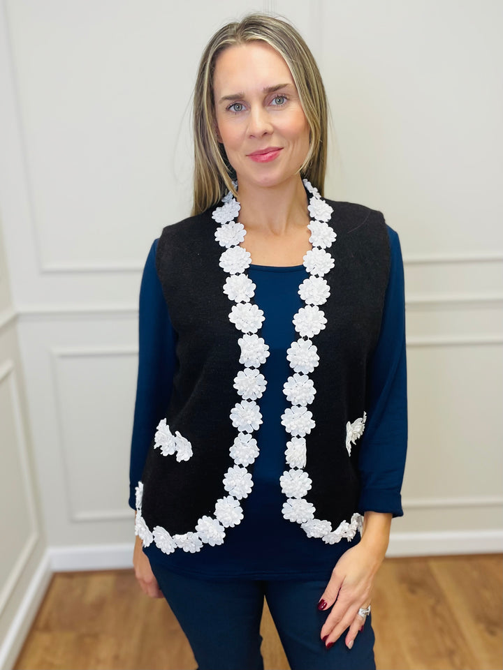 "MAGI" Floral Trim Gilet-Chocolate