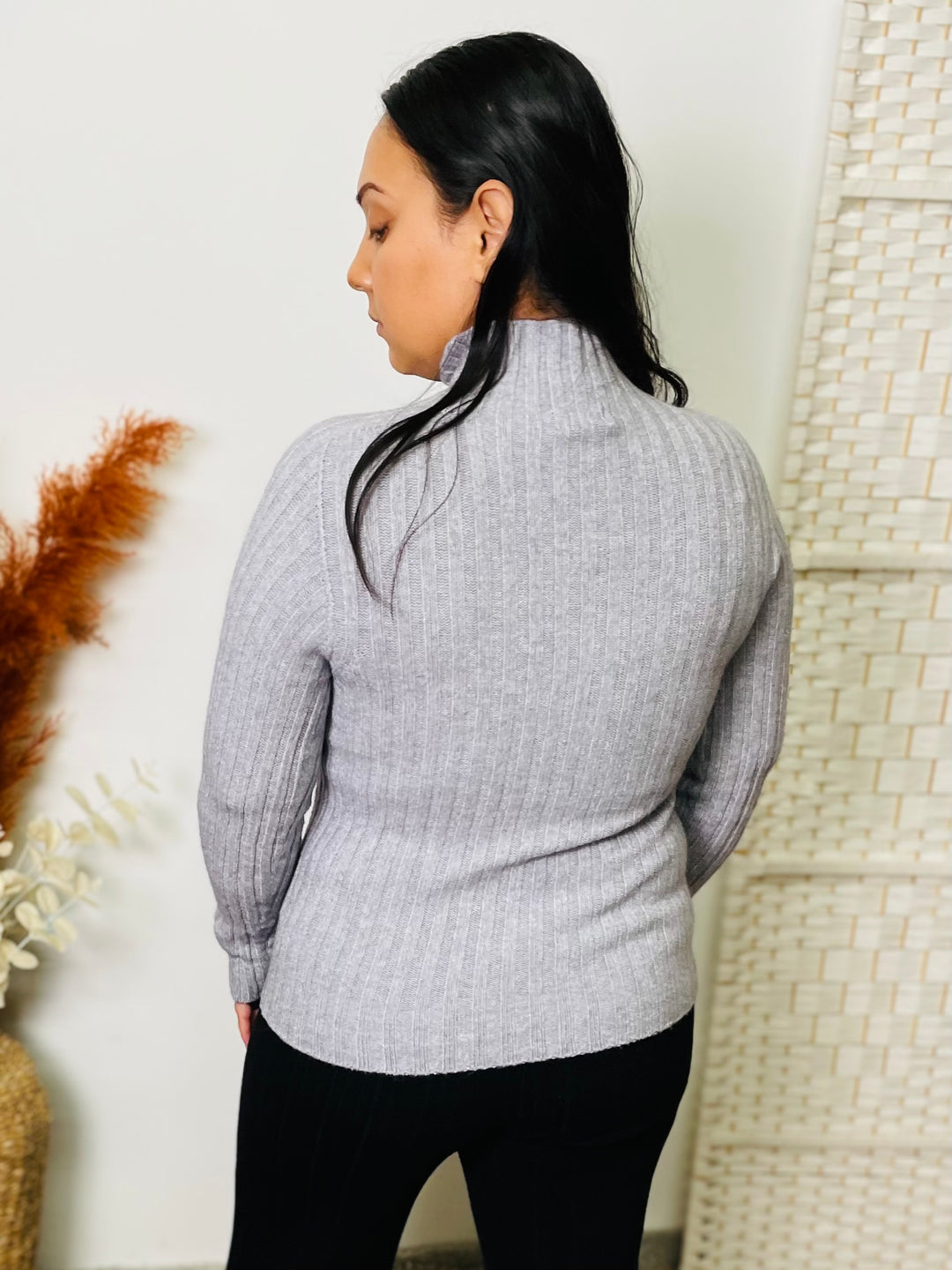 "JESSIE" Ribbed Polo Neck-Silver