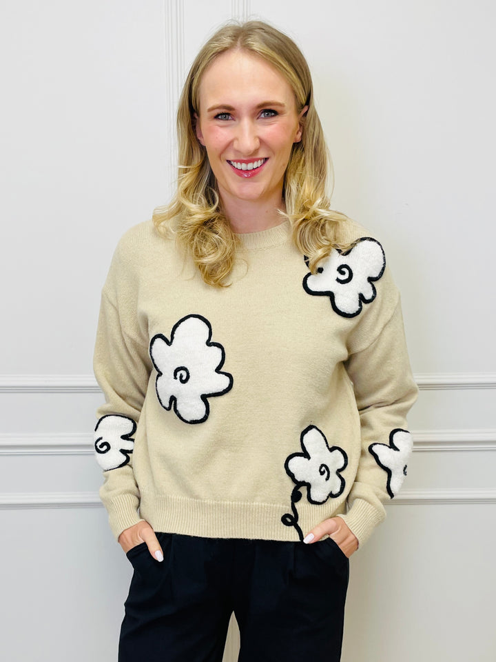 "FLORA" Embroidered Floral Jumper-Beige