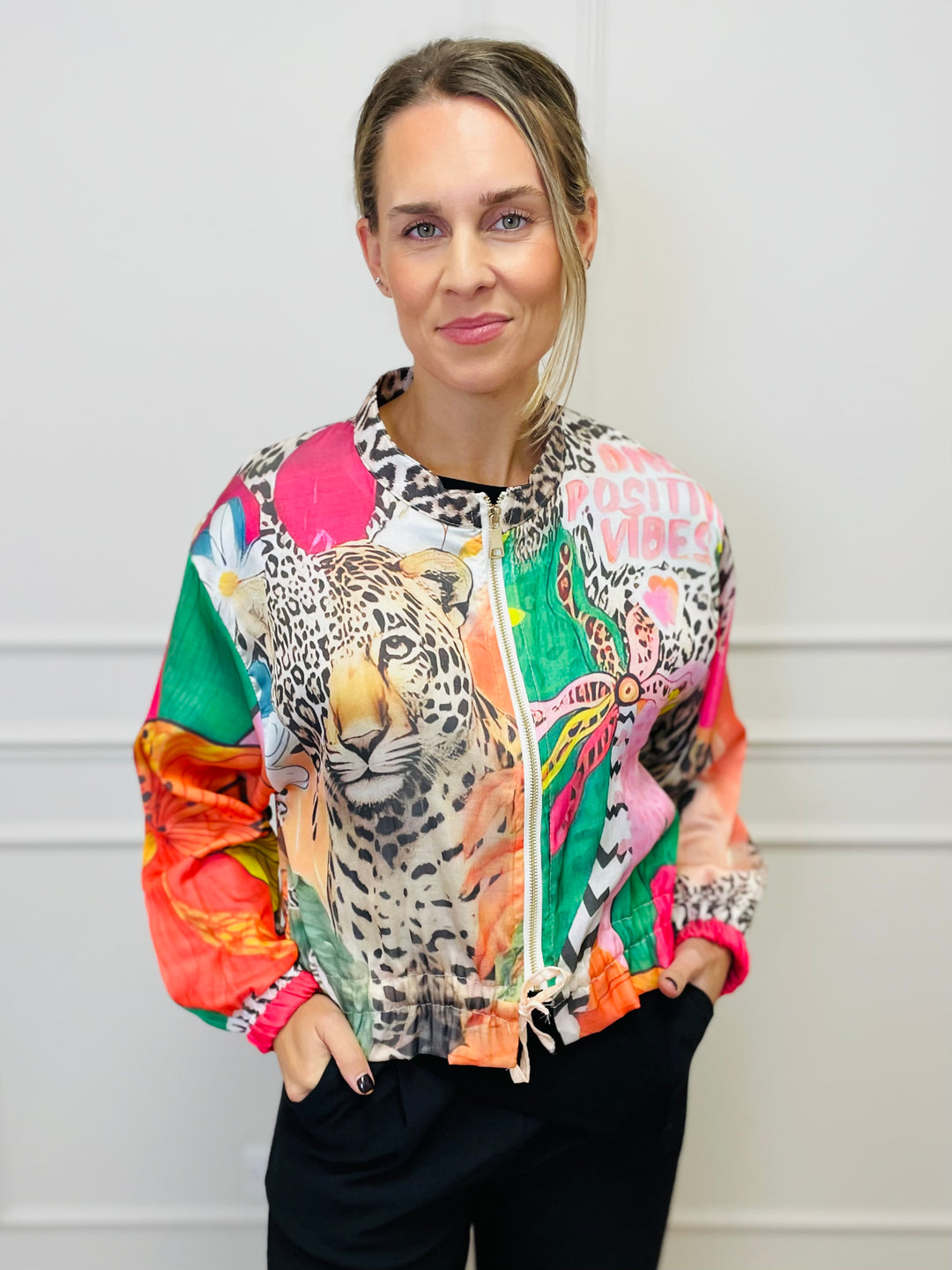 "ALLY" Artistic Print Bomber Jacket-Multicolour