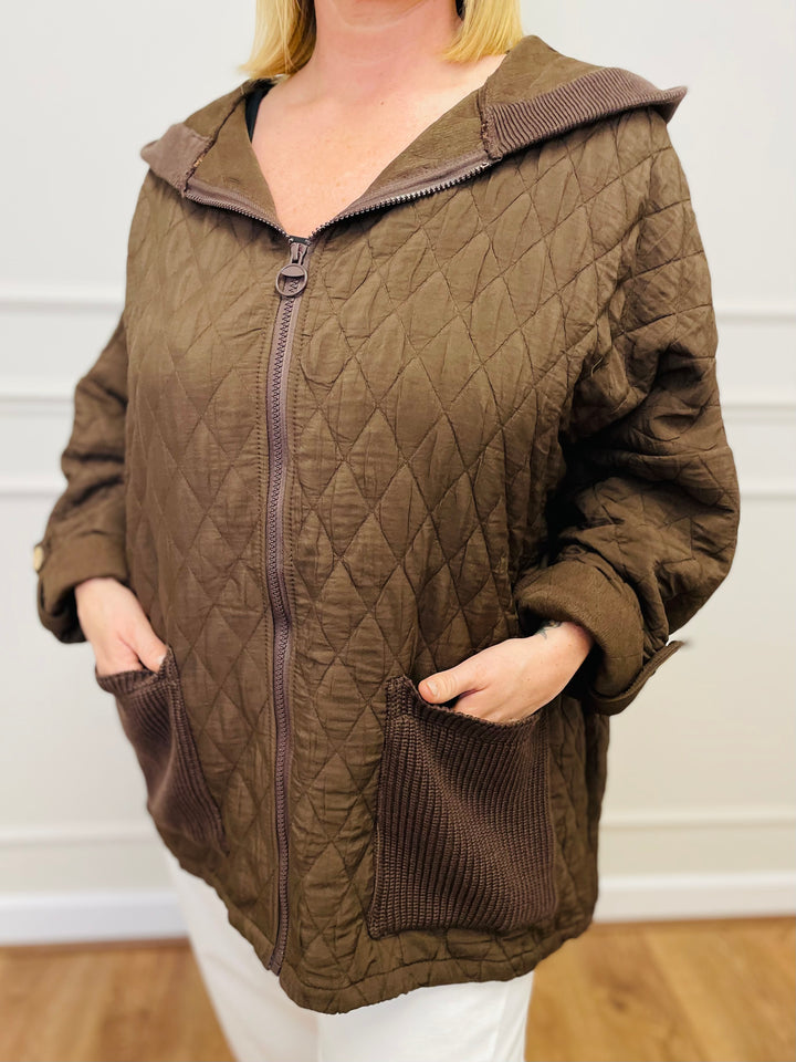 "ADELINA" Quilted Jacket-Brown