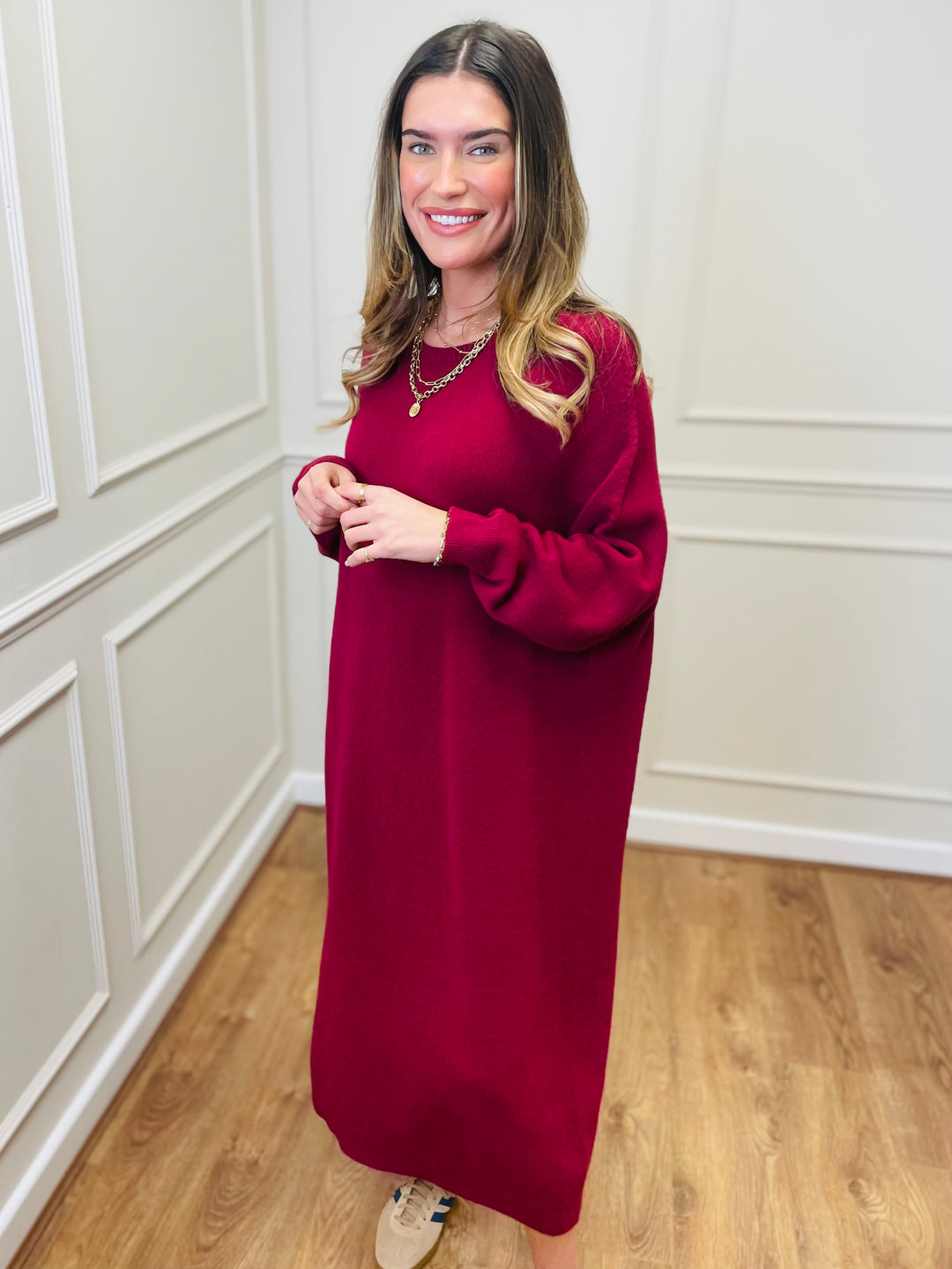 "SANDY" Luxury Jumper Dress-Burgundy
