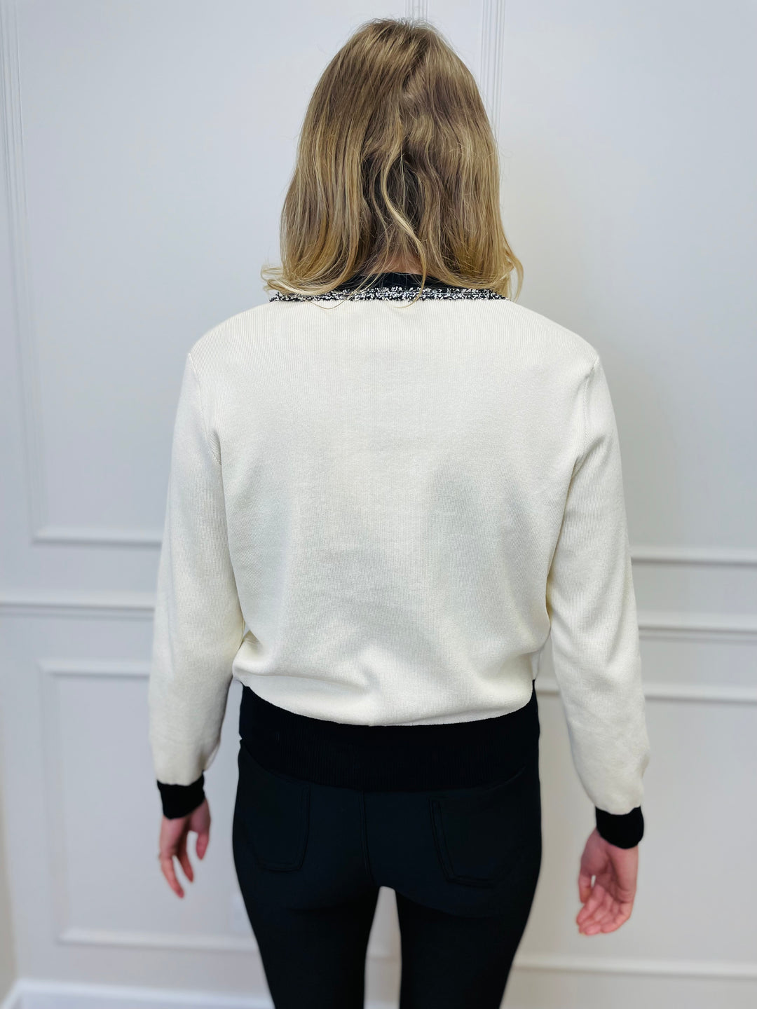 "ELENA" Two Tone Cardigan-Cream & Black