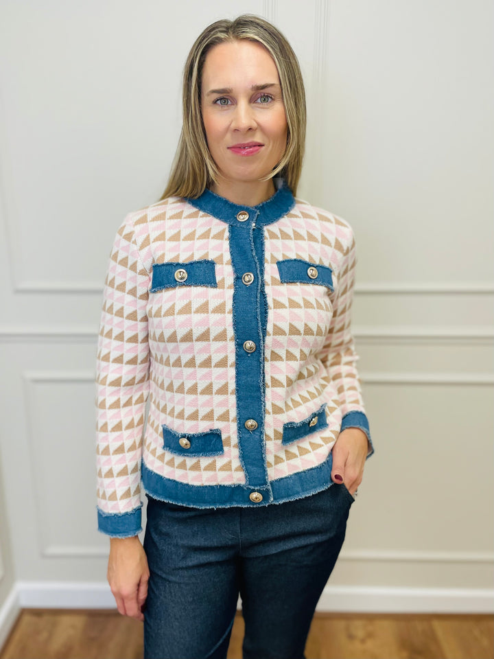 "COCO" Contrast Trim Jacket-Multicolour & Dark Denim