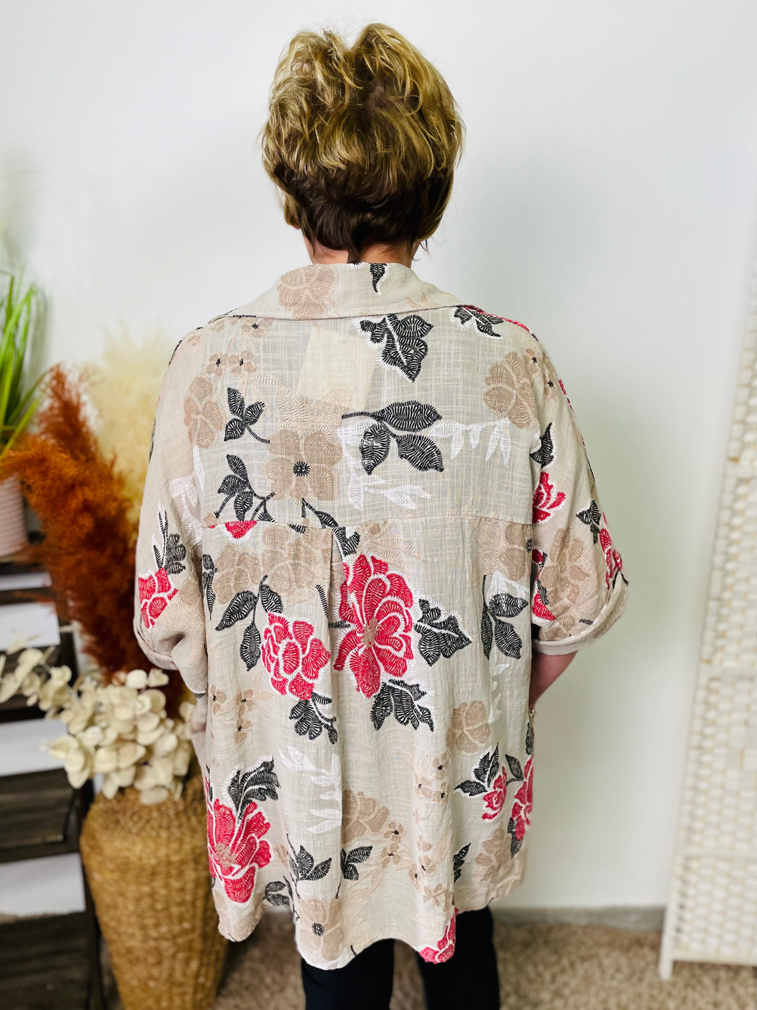 "CARRIE" Floral Print Shirt-Stone