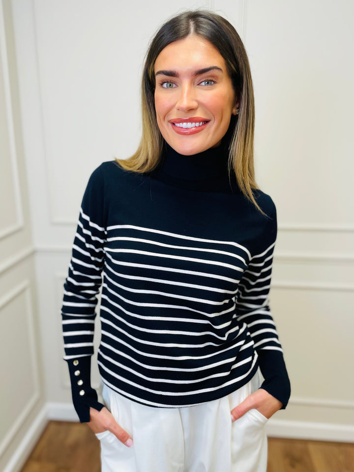 "GRACE" Stripe Print Jumper-Navy & White