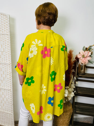 "DONNA” Floral Print Shirt-Yellow & Multicolour