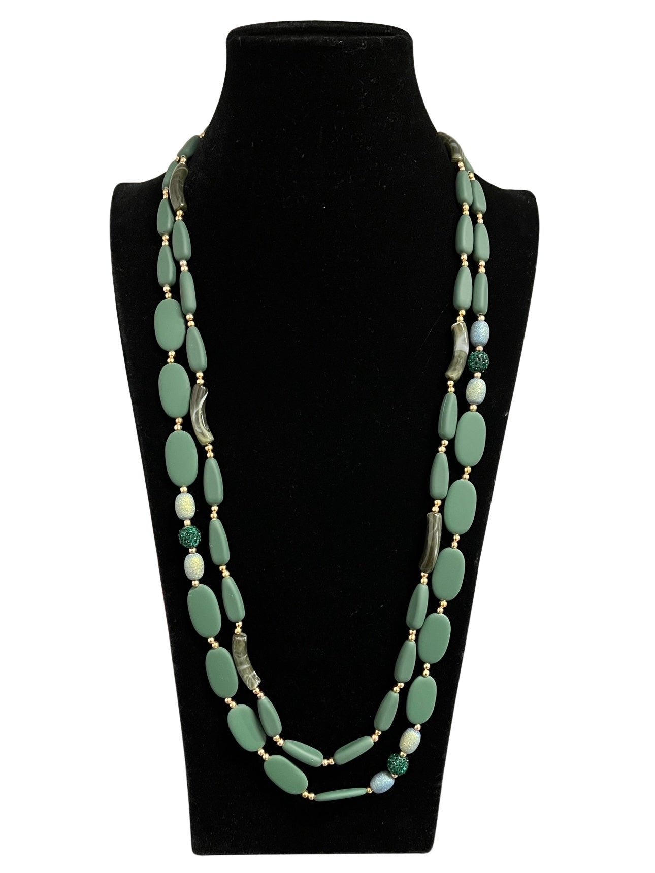 Green & Gold Long Statement Necklace