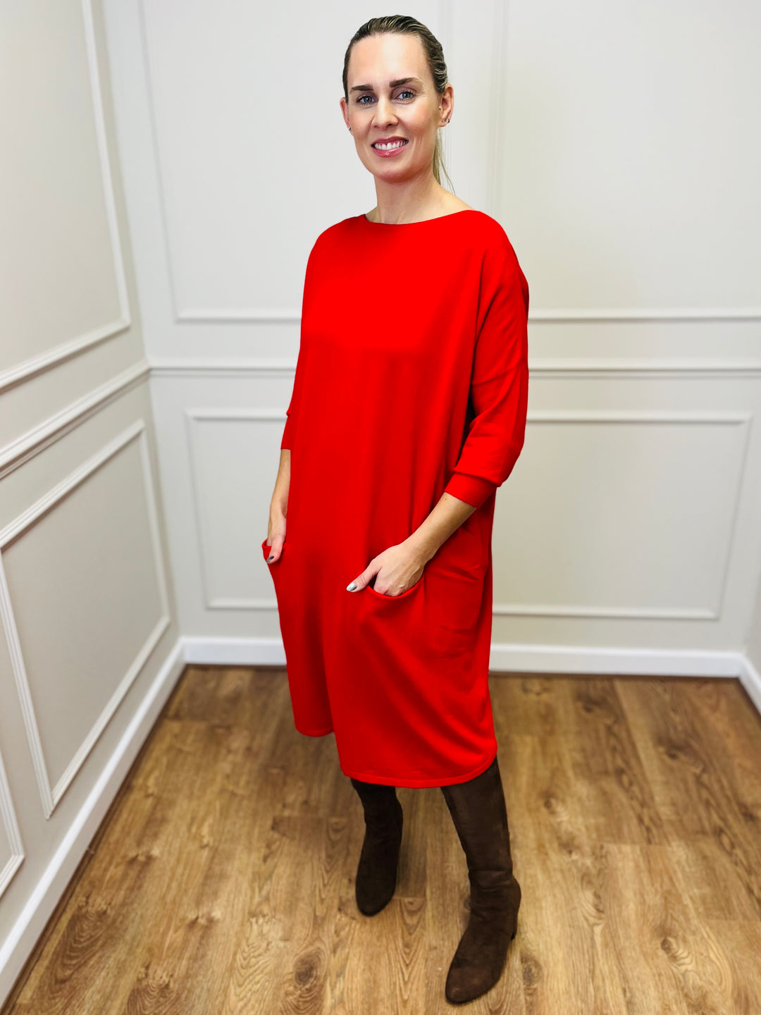 "RUBY" Fine Knit Dress-Red
