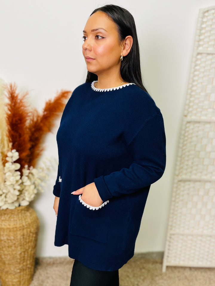 "MAEVE" Knitted Jumper-Navy