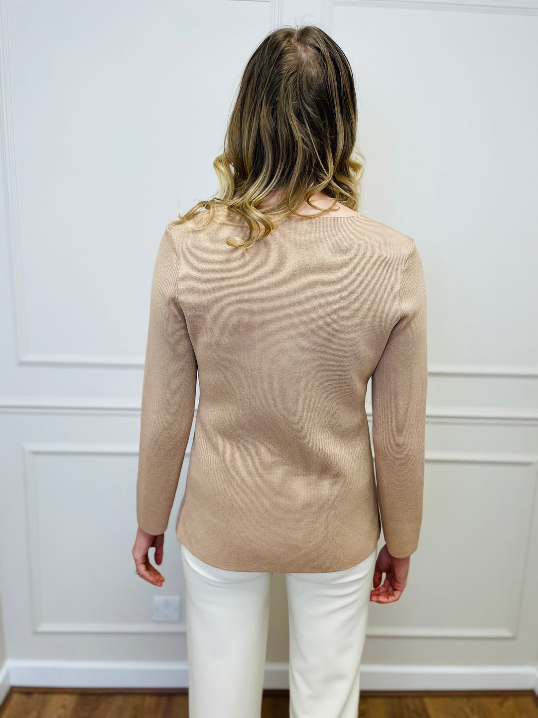 "PIPPA" Gold Button Knit Jacket-Beige
