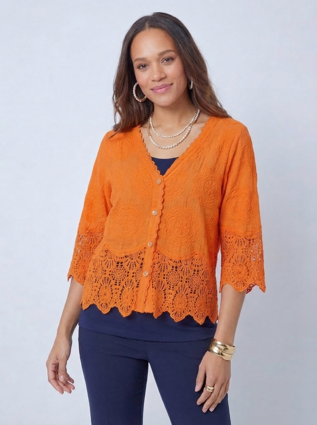 “GEMMA” Lace Top / Jacket - Orange