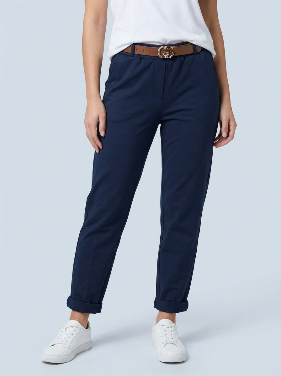 "GIANNA" Tapered Trousers-Navy