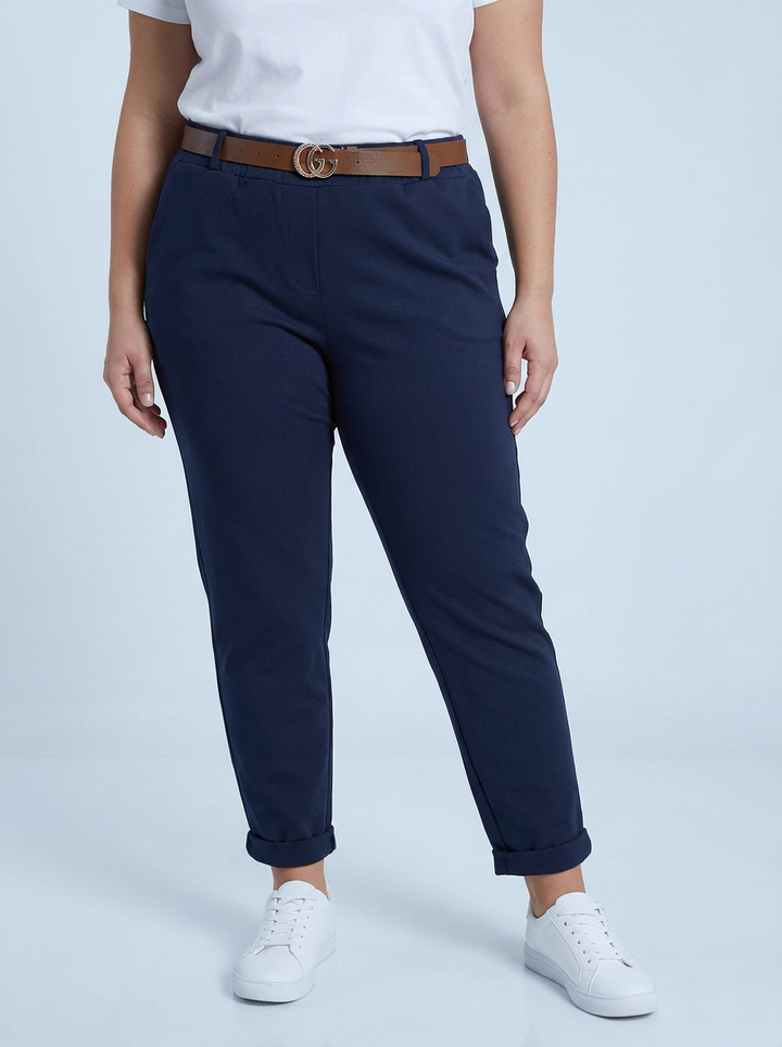 "GIANNA" Tapered Trousers-Navy